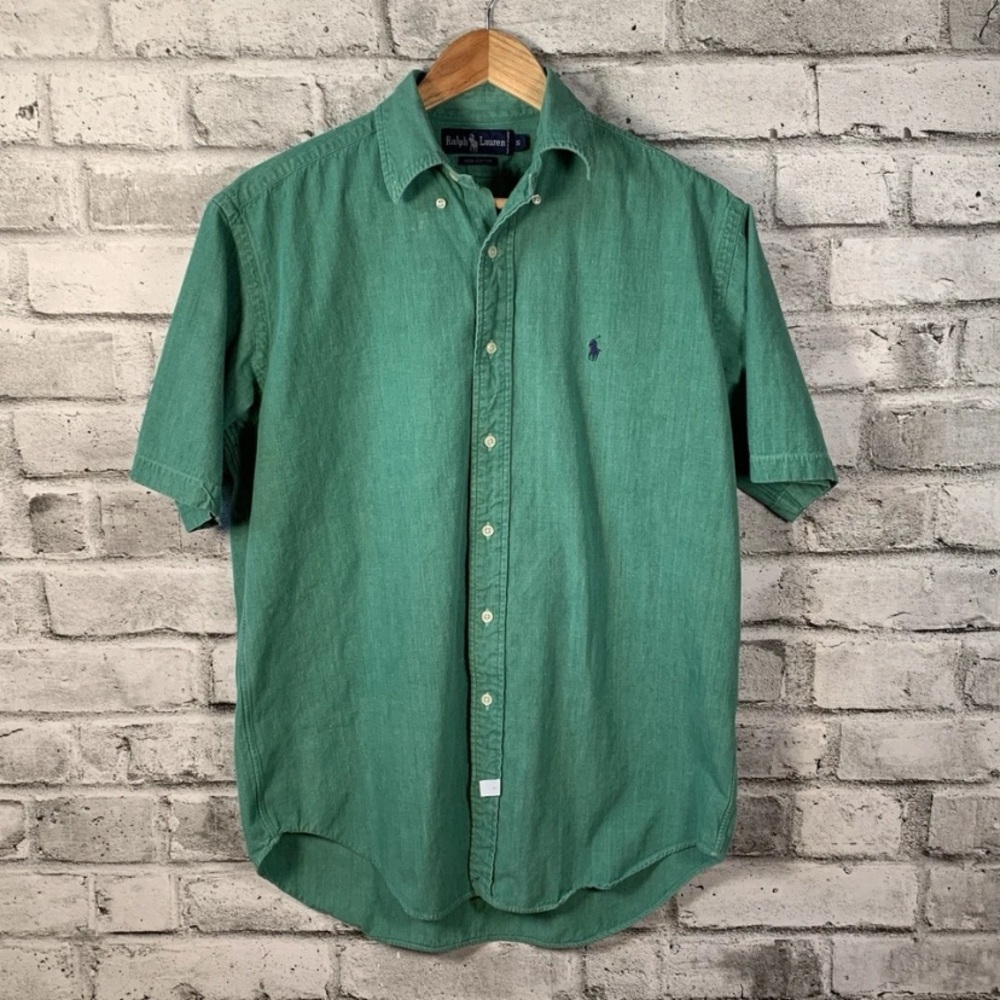 Vintage Polo by Ralph Lauren Green Men's Short Sleeved Button Up 100% Cotton